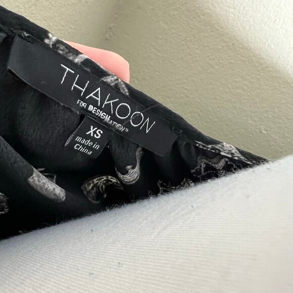 Thakoon Design Nation Top XS Relaxed Crown Print Split Neck Long Sleeve Black - Picture 6 of 8